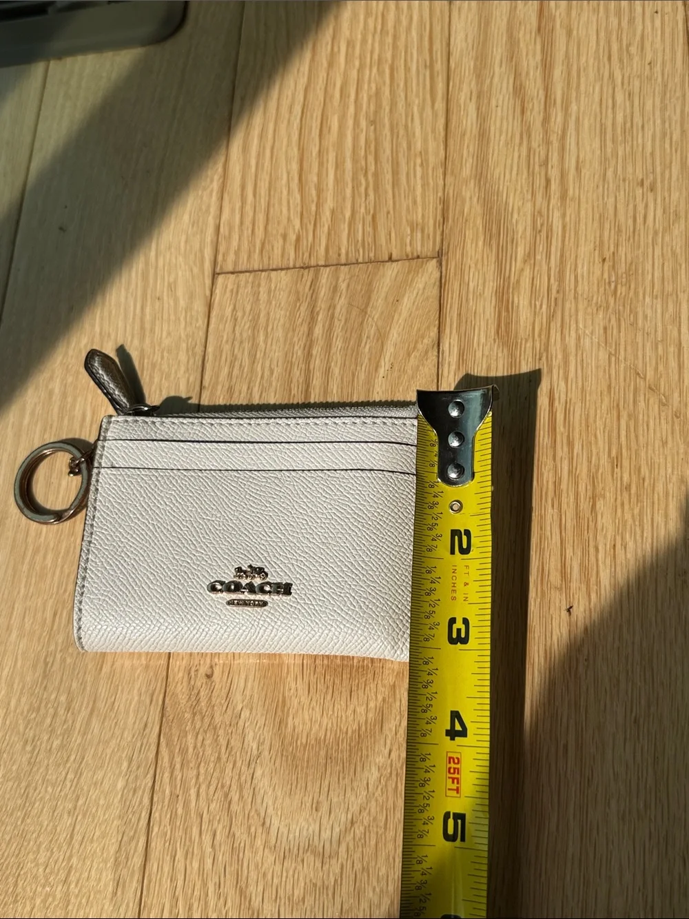 COACH pearl Leather Card Case with Gold-Tone Key Ring